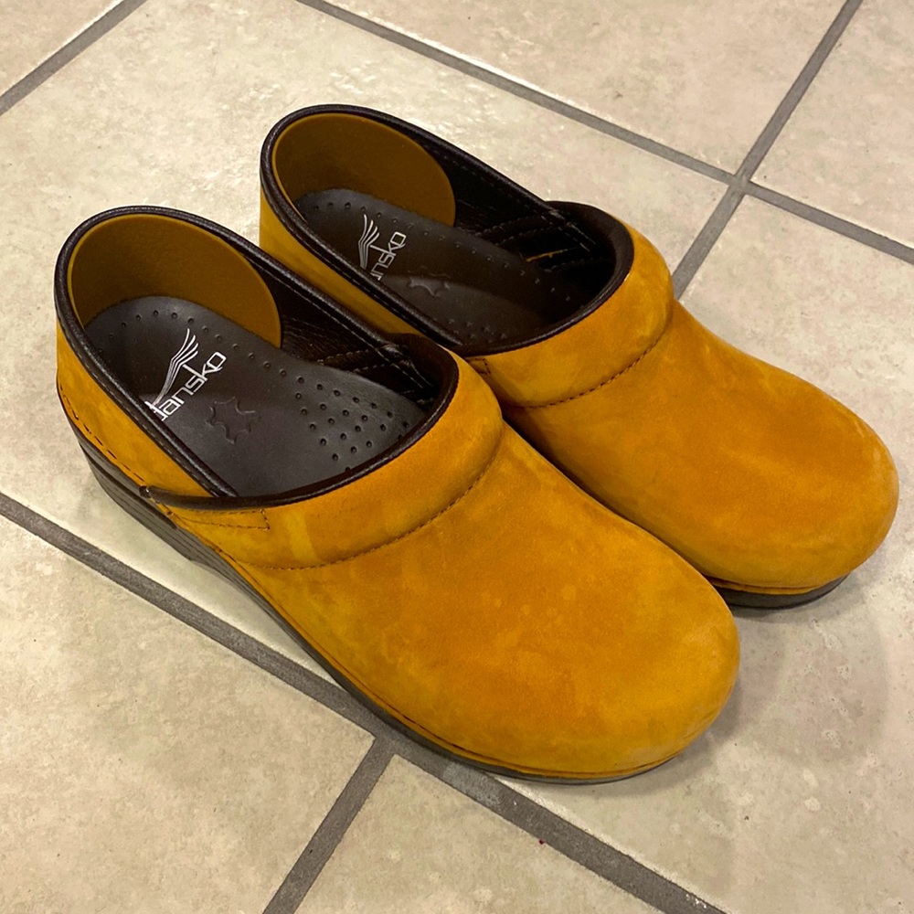 Dansko Mustard Yellow Suede Clogs
